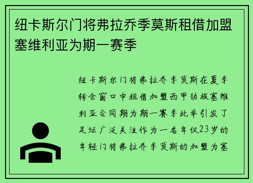 纽卡斯尔门将弗拉乔季莫斯租借加盟塞维利亚为期一赛季